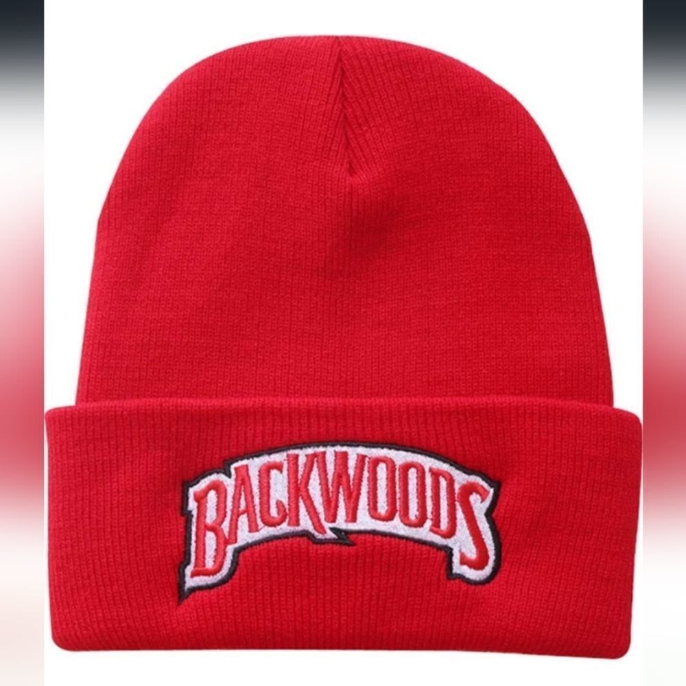 bright red Backwoods beanie cap knit hat